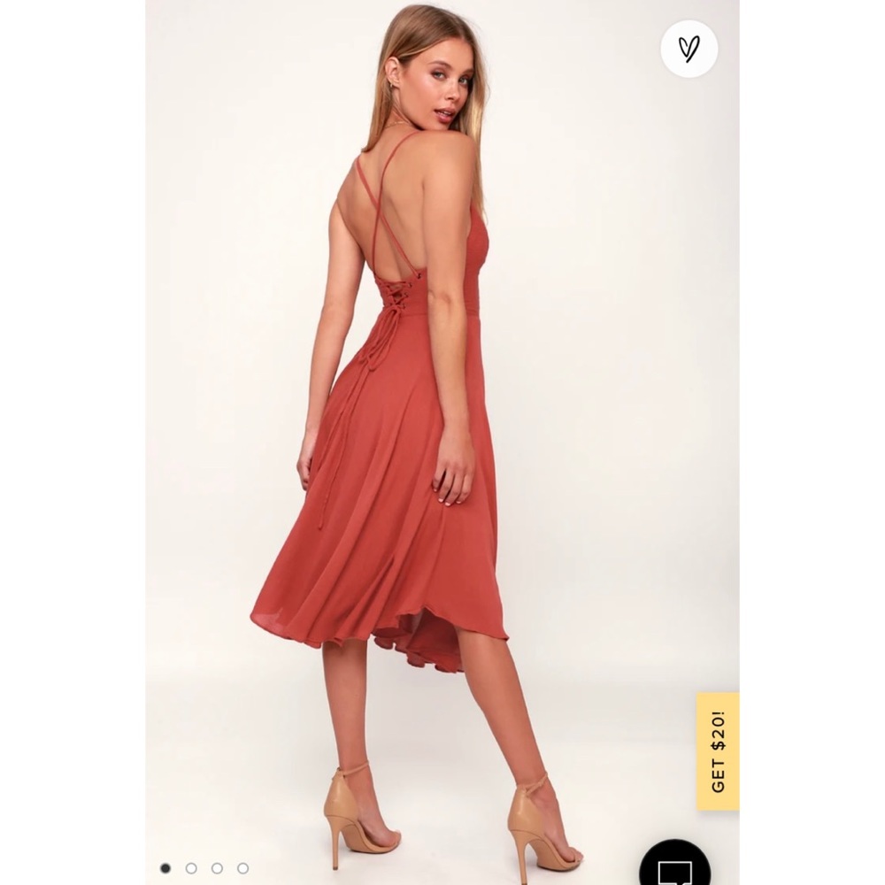 Lulus Troulos Lace Up Midi Dress. Rust red. XS.